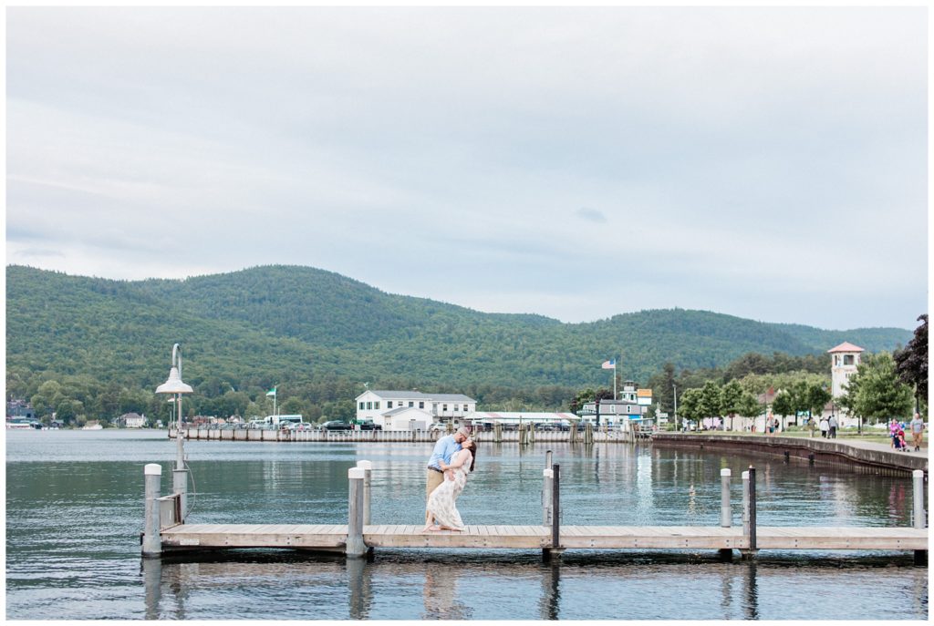 Couple dancing on a dock in Lake George, New York