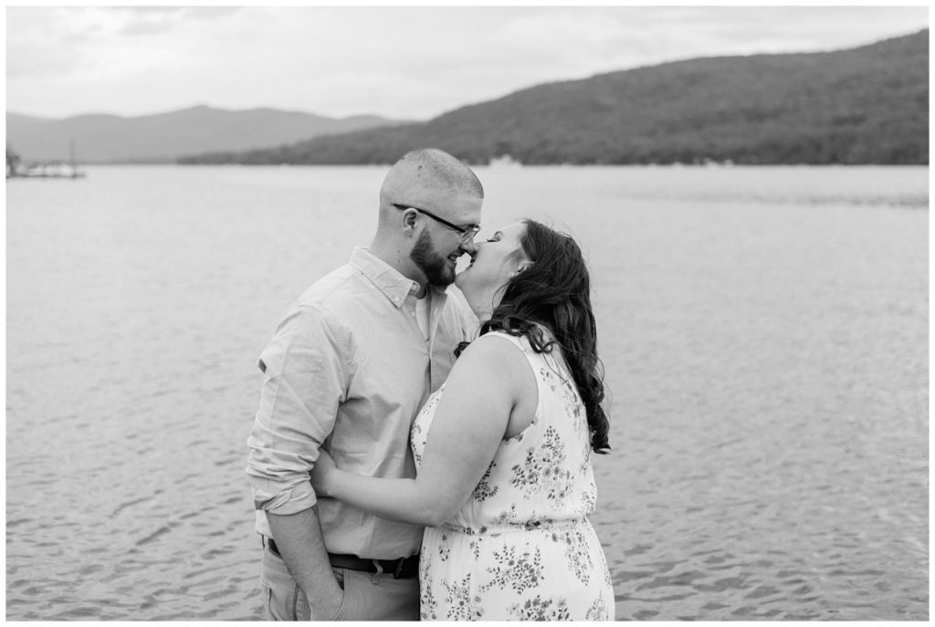sweet couple about to kiss in Lake George, New York