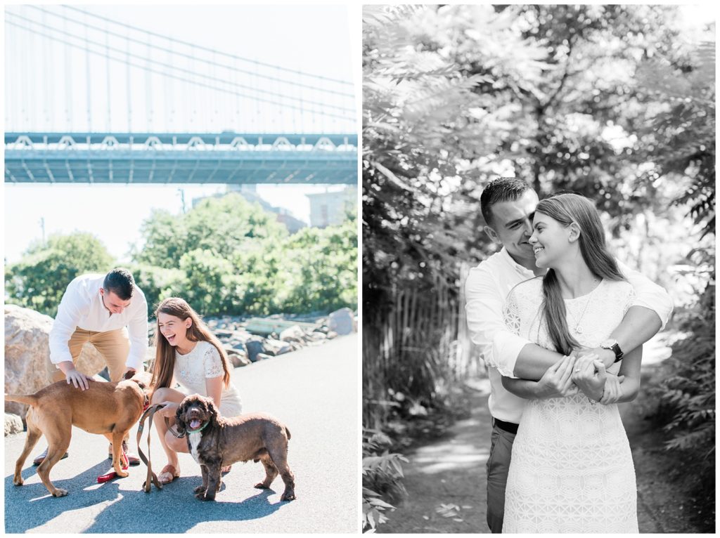 engaged couple with their two dogs in Brooklyn