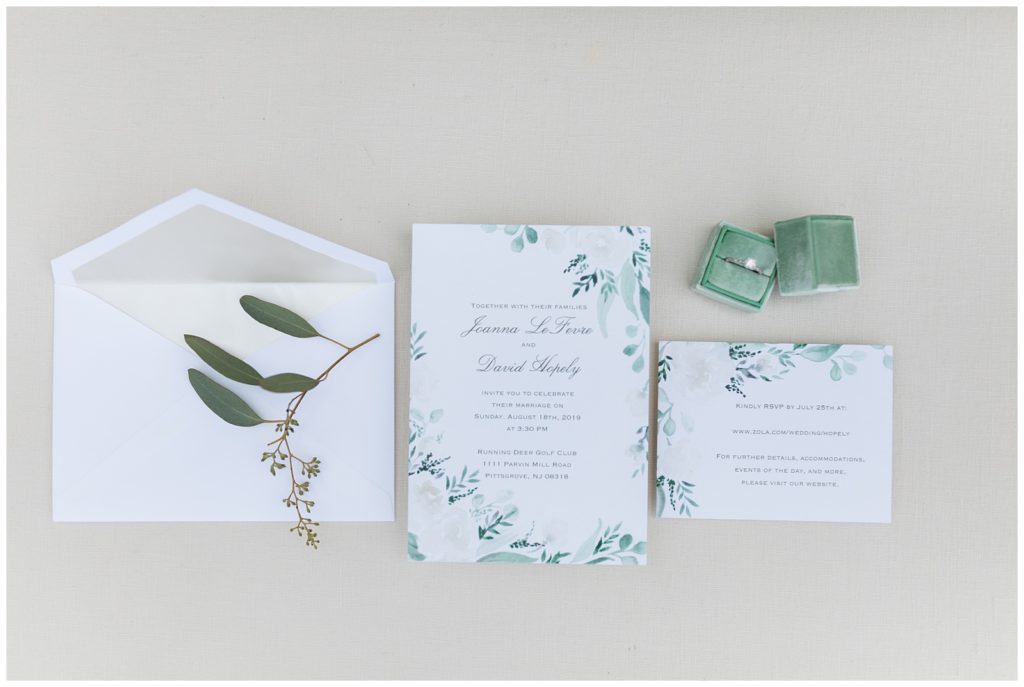 neutral and green invitation suite, summer themed wedding with a rustic touch
