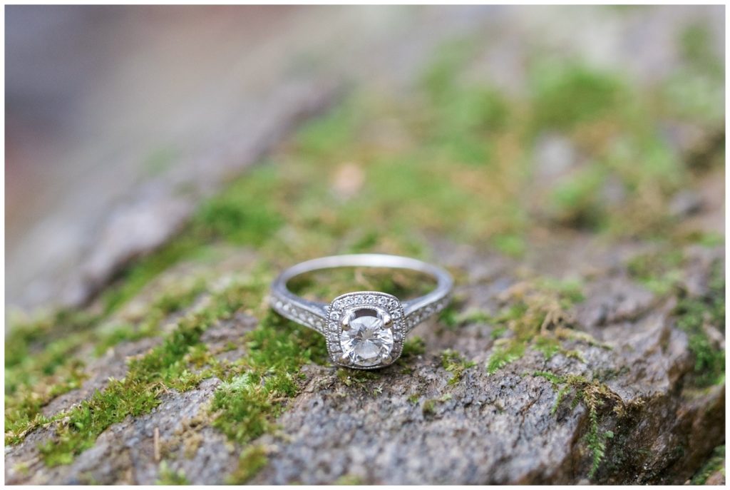 diamond engagement ring close up shot in nature